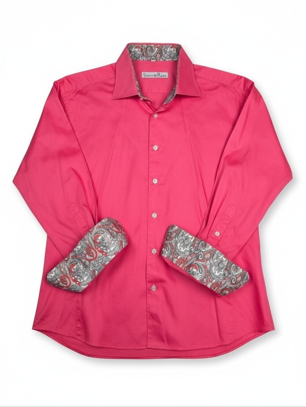 Stone Rose Premium Dress Shirt – Pink Paisley Trim – Men’s XXL (Size 6) – Luxury